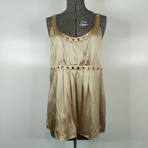 Express gold satin dressy sleeveless blouse with jeweled details